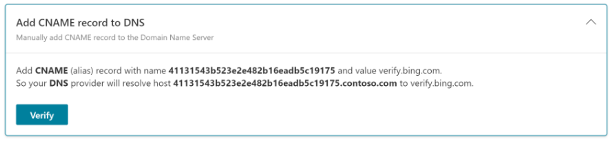 Add CNAME record to DNS (Source: Bing Webmaster guideline)