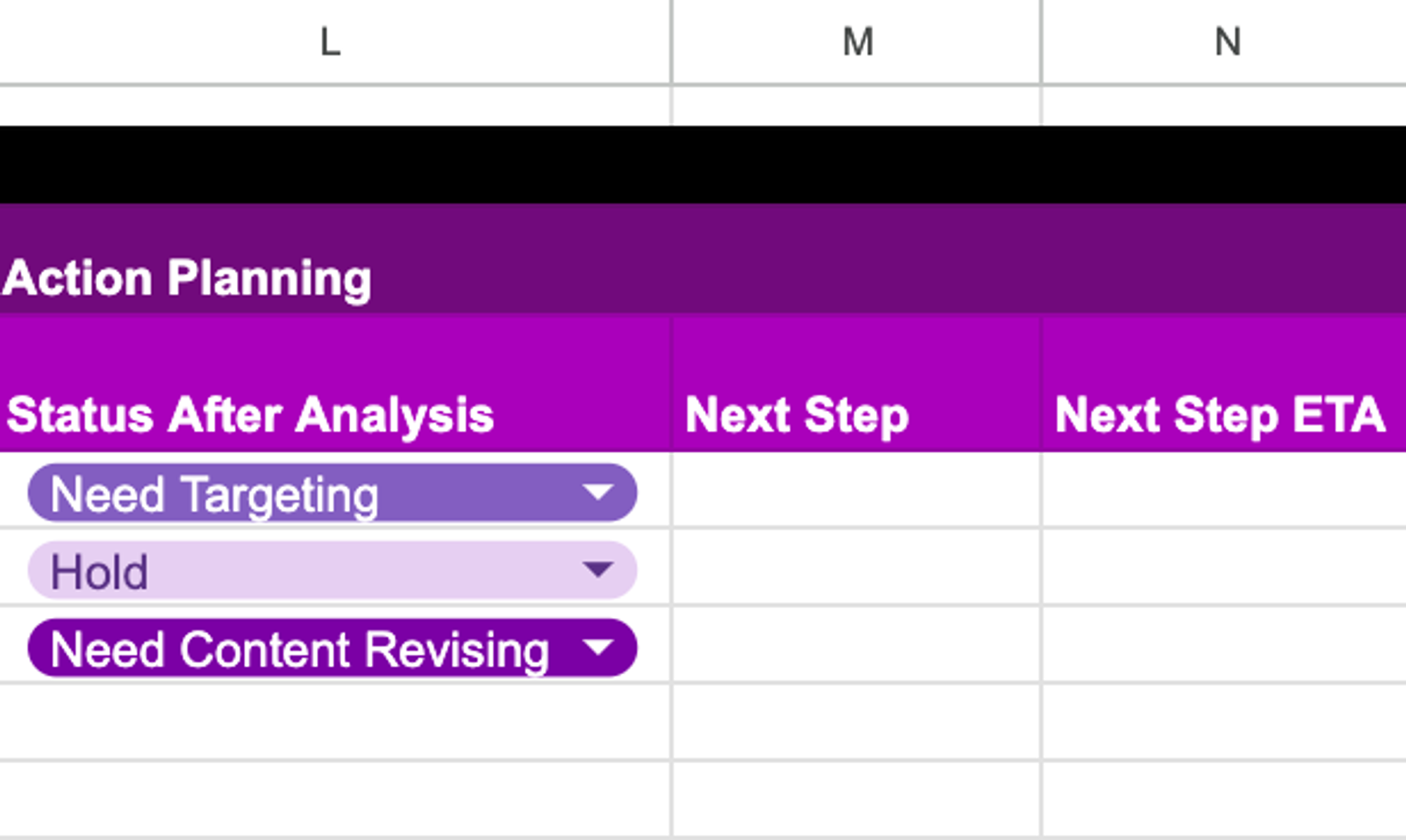 Using the template to plan on the next steps 